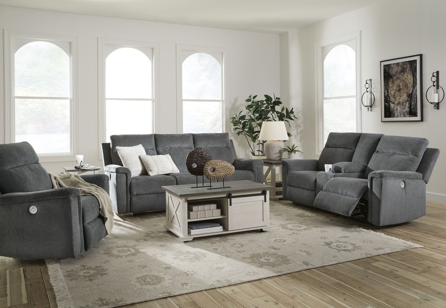 Barnsana Power Reclining Sofa In Gravel 3320287