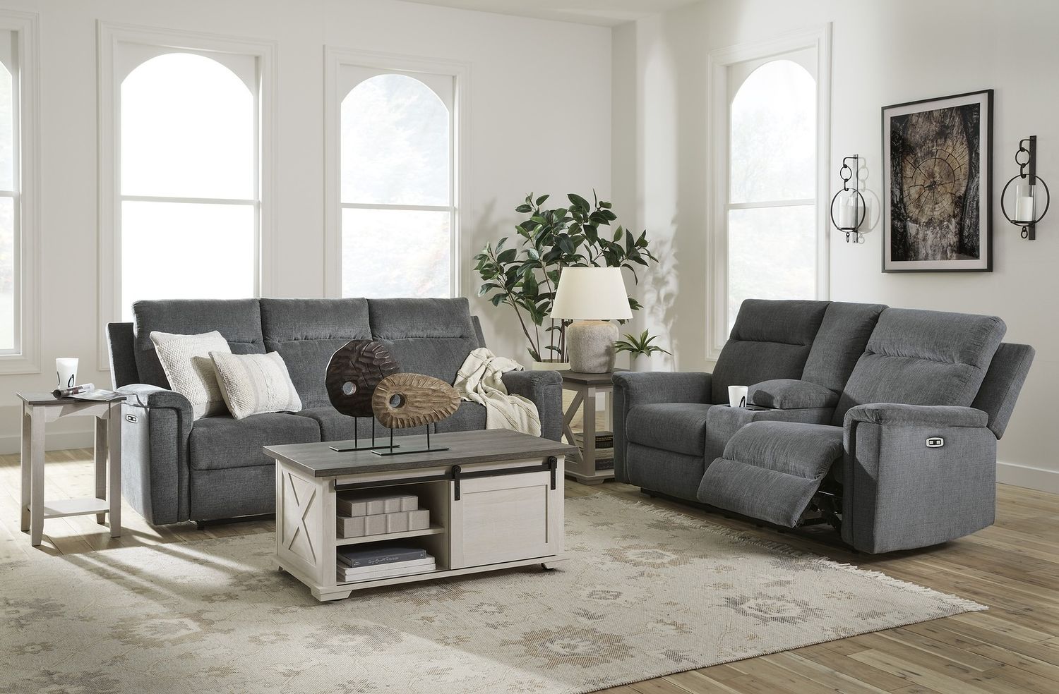 Barnsana Power Reclining Loveseat with Console In Gravel 3320296