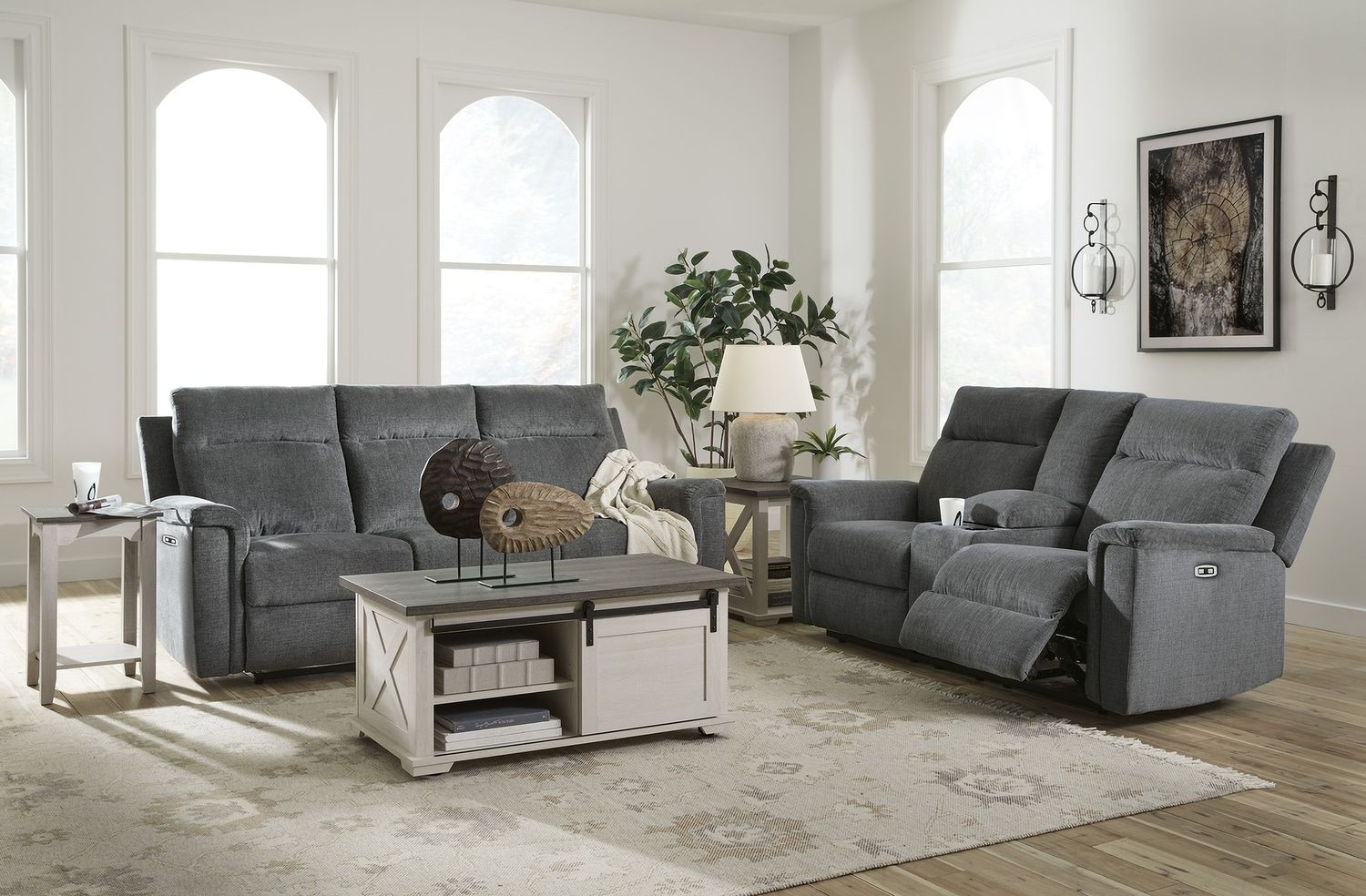 Barnsana Power Reclining Loveseat with Console In Gravel 3320296