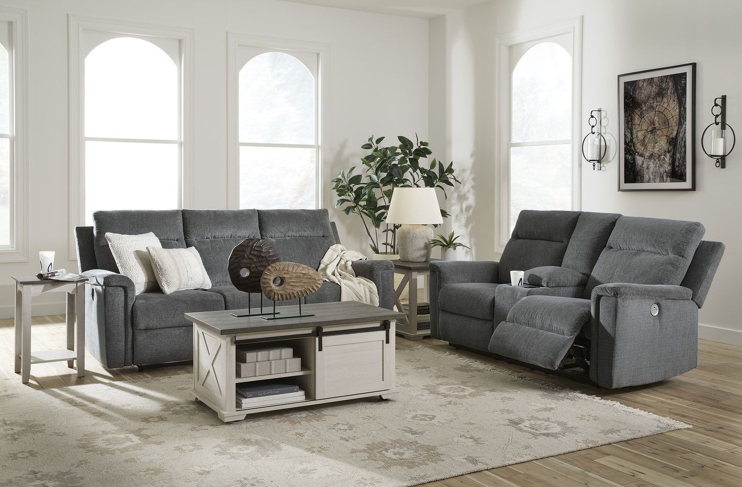 Barnsana Power Reclining Living Room Set In Gravel 33202U1