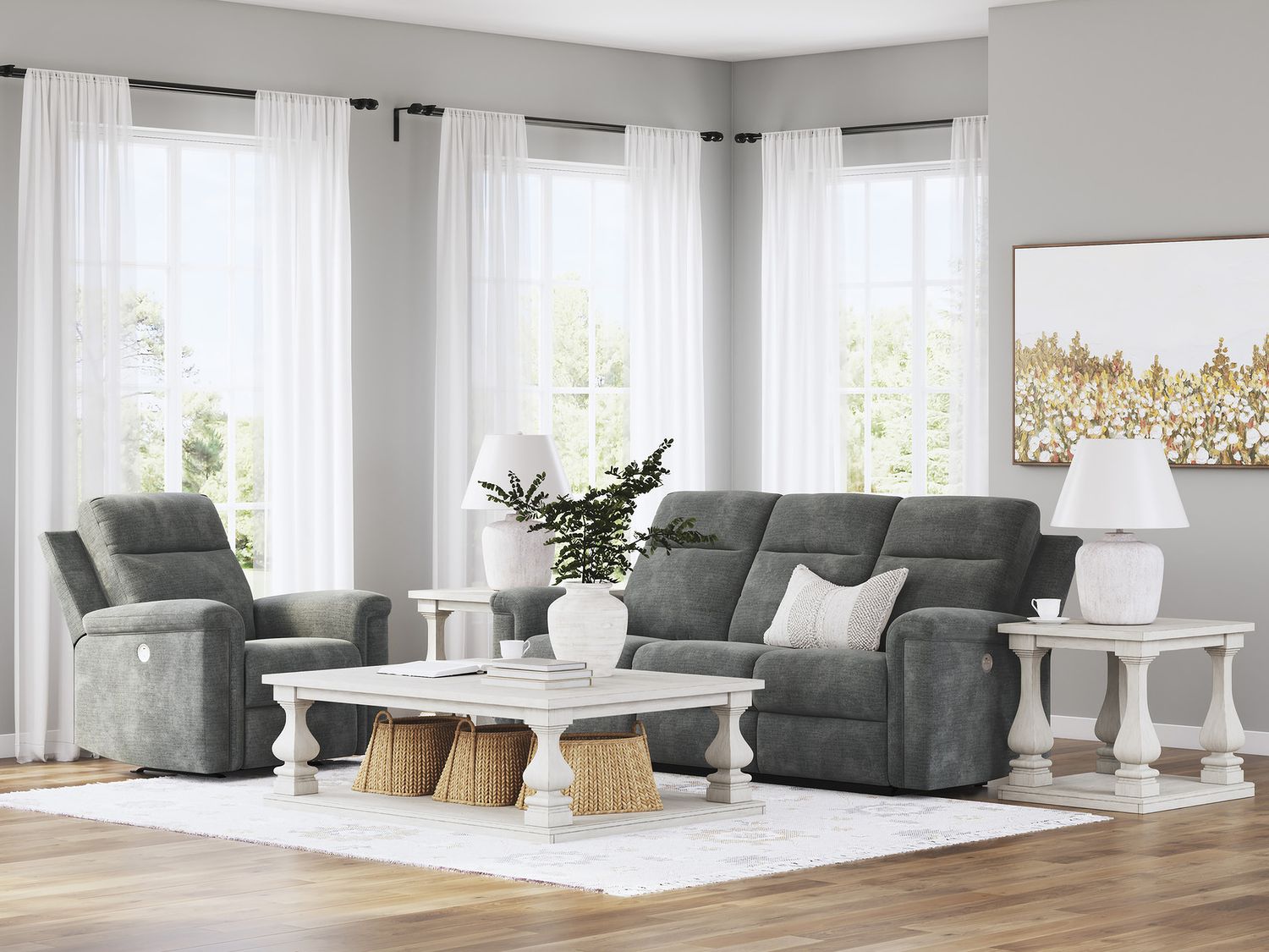 Barnsana Power Reclining Living Room Set In Gravel 33202U1