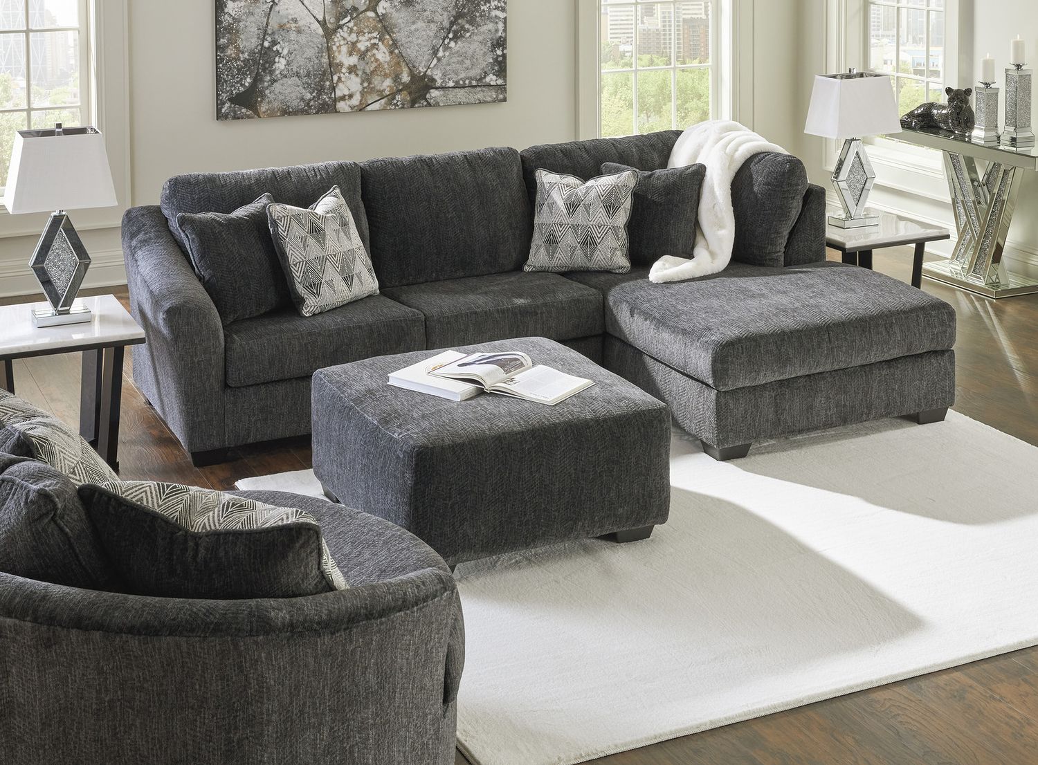 Biddeford Onyx Oversized Accent Ottoman In Shadow 3550408