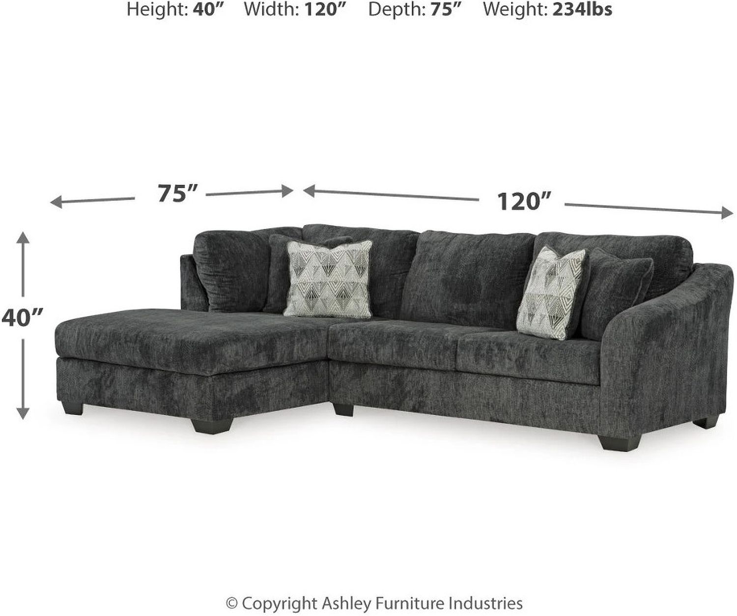 Biddeford 2-Piece LAF Sectional With Chaise In Ebony 35504S1