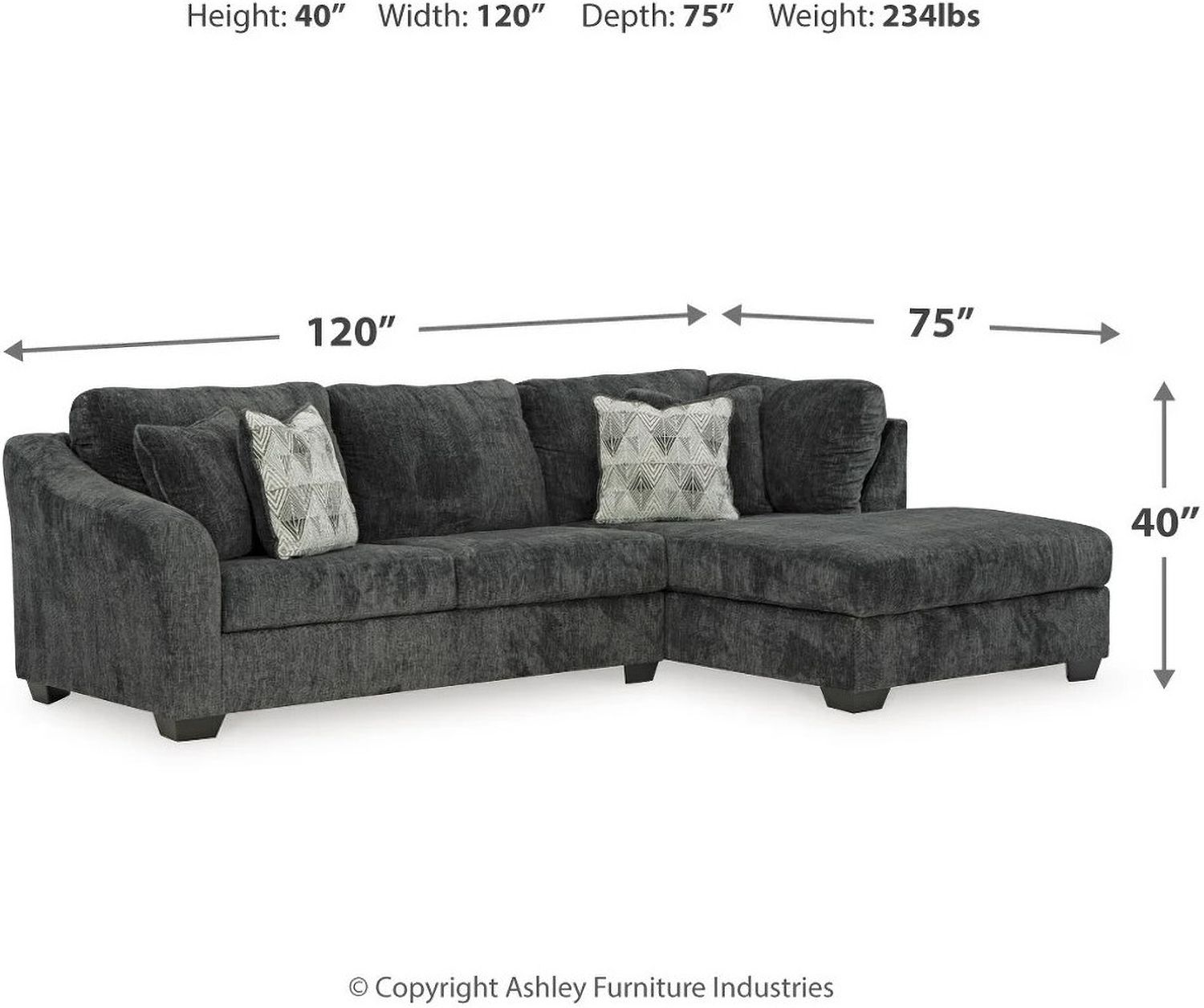 Biddeford 2-Piece RAF Sectional With Chaise In Ebony 35504S2
