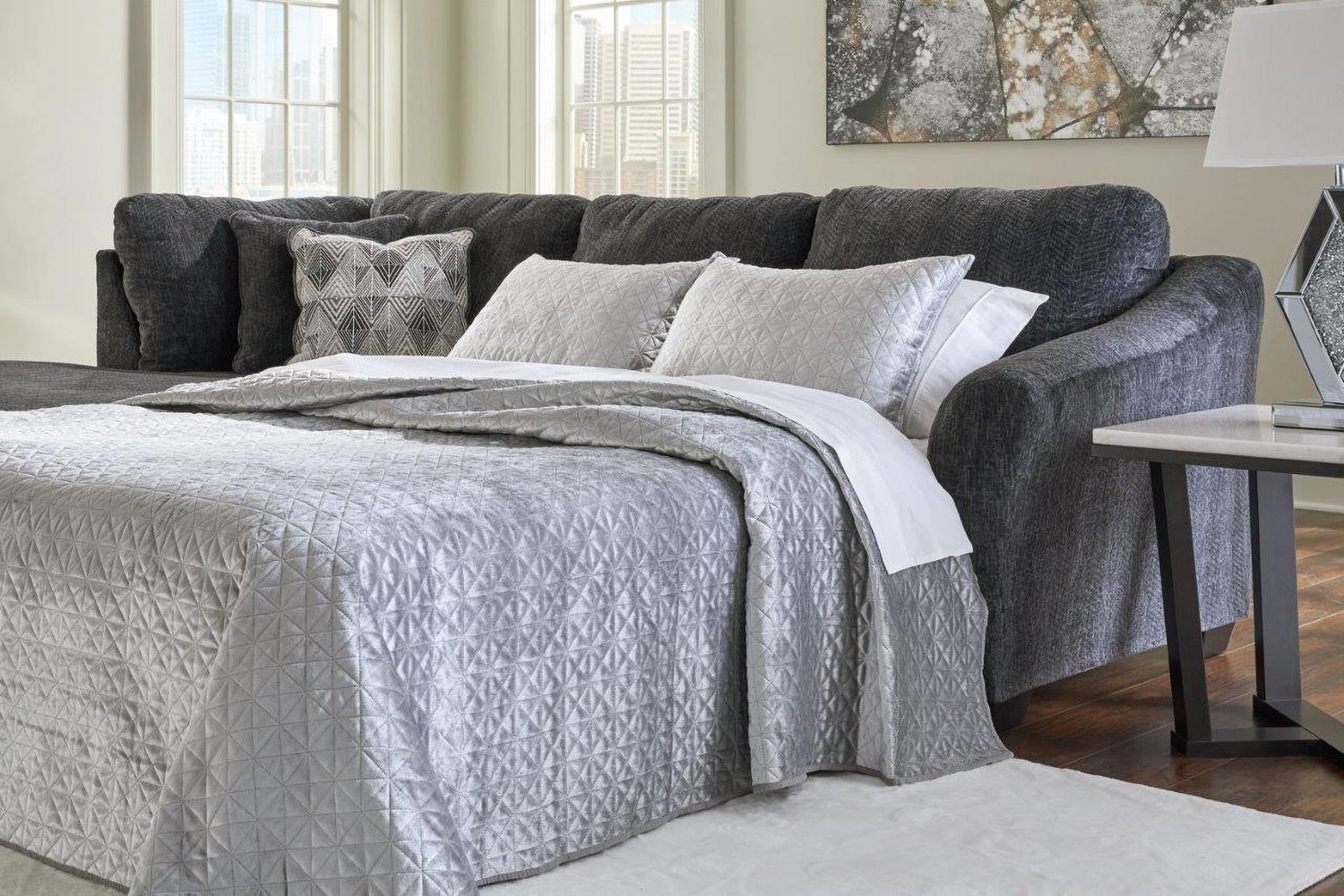 Biddeford 2-Piece LAF Sleeper Sectional With Chaise In Ebony 35504S3