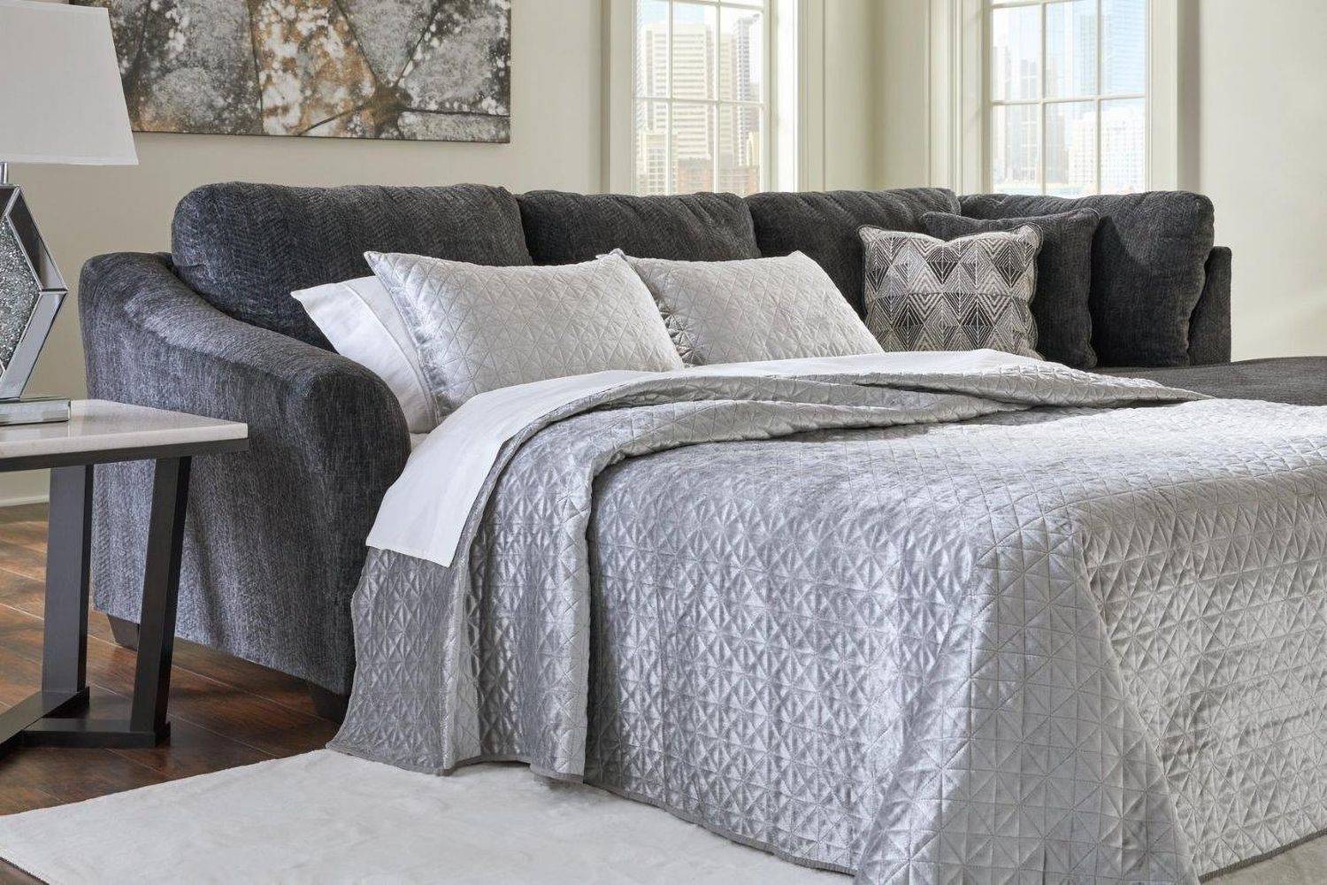 Biddeford 2-Piece RAF Sleeper Sectional With Chaise In Ebony 35504S4