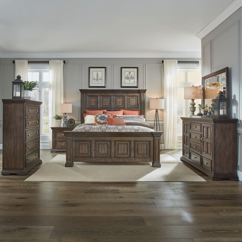 Big Valley King California Panel Bed, Dresser & Mirror, Chest, Night Stand 361BRCPBDMCN