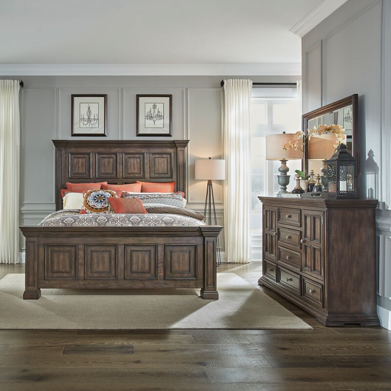 Big Valley King Panel Bed, Dresser & Mirror 361BRKPBDM