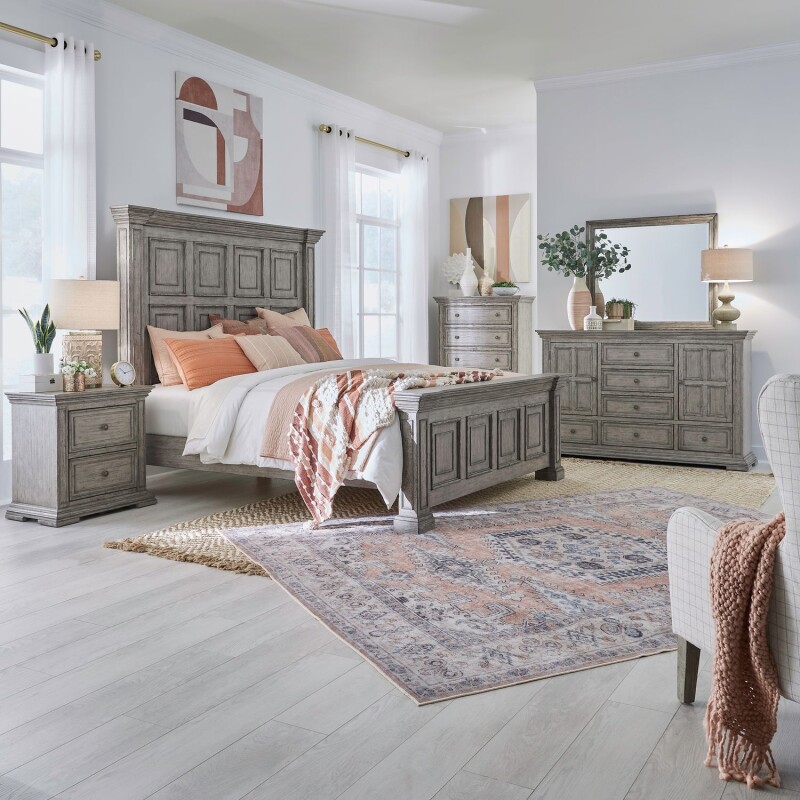 Big Valley King Panel Bed, Dresser & Mirror, Chest, Night Stand 361GBRKPBDMCN