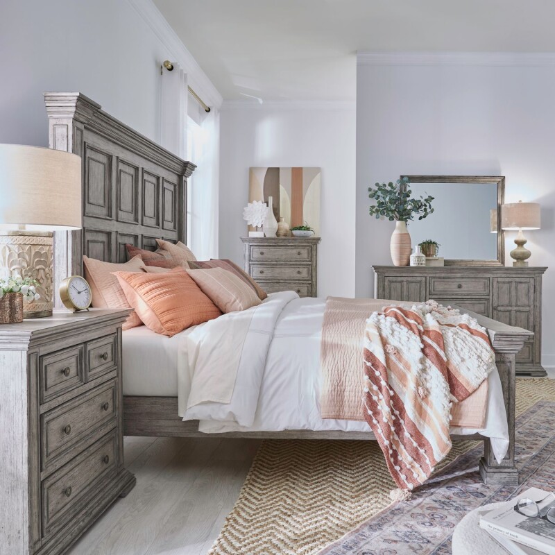 Big Valley King Panel Bed, Dresser & Mirror, Chest, Night Stand 361GBRKPBDMCN