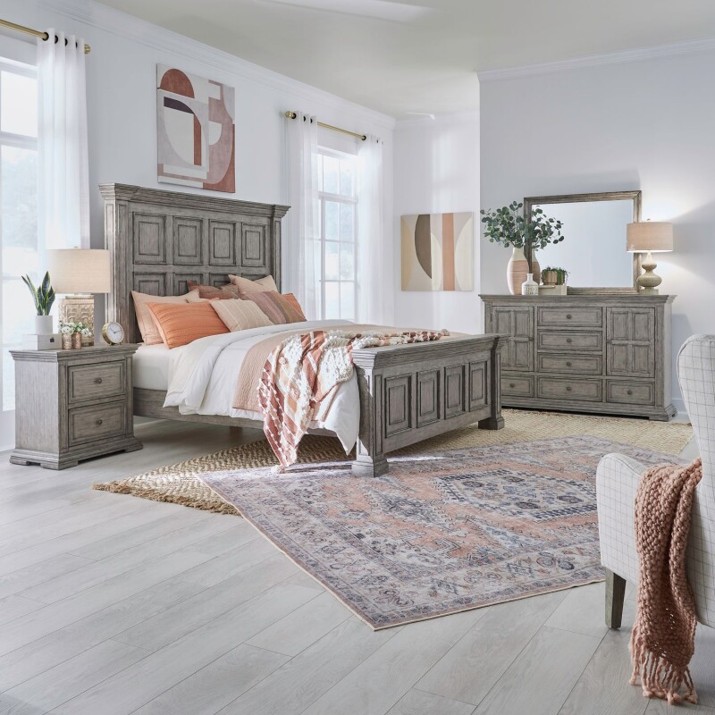 Big Valley King Panel Bed, Dresser & Mirror, Night Stand 361GBRKPBDMN
