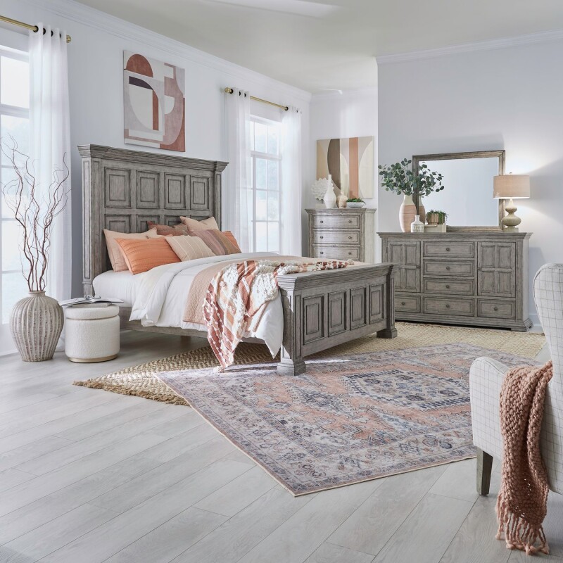 Big Valley Queen Panel Bed, Dresser & Mirror, Chest 361GBRQPBDMC
