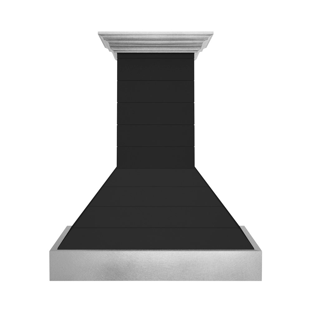 36 In. Wooden Wall Mount Range Hood In Rustic Shiplap Black Finish With Stainless Steel Accents 365CC36