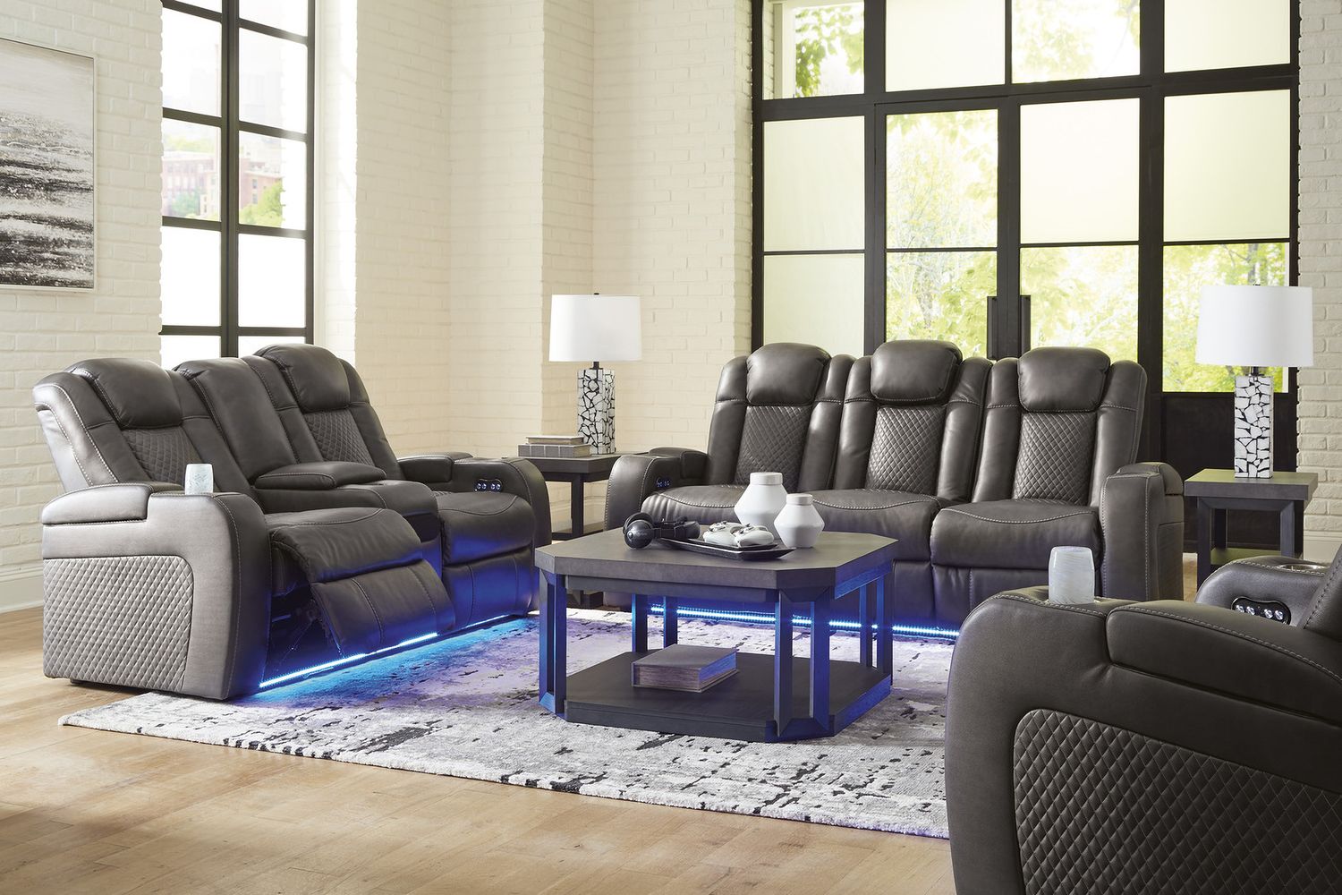 Fyne-Dyme Power Reclining Living Room Set In Shadow 36602U1