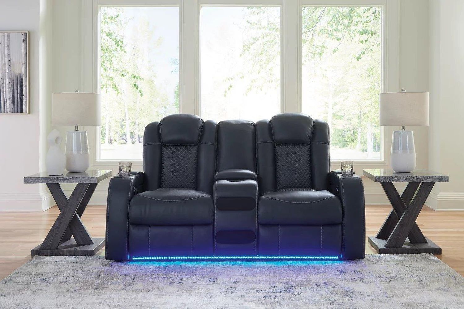 Fyne-Dyme Power Reclining Loveseat with Console In Sapphire 3660318