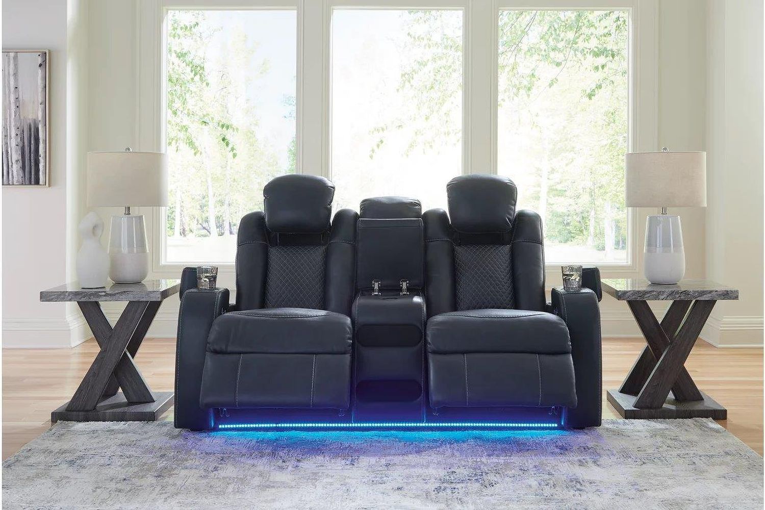 Fyne-Dyme Power Reclining Loveseat with Console In Sapphire 3660318