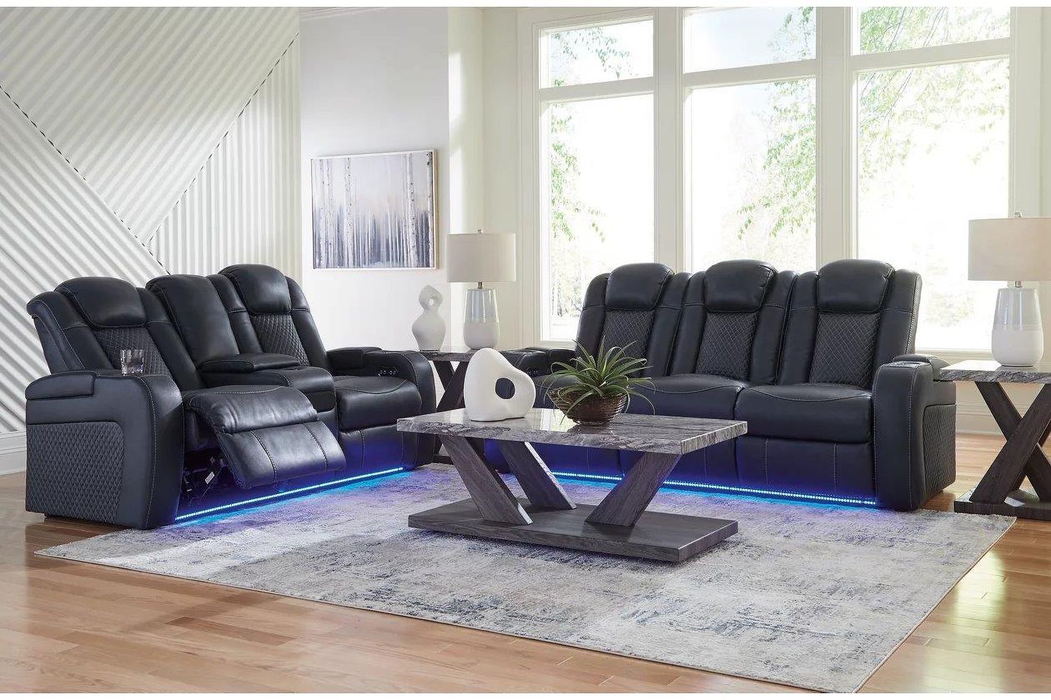 Fyne-Dyme Power Reclining Living Room Set In Sapphire 36603U1