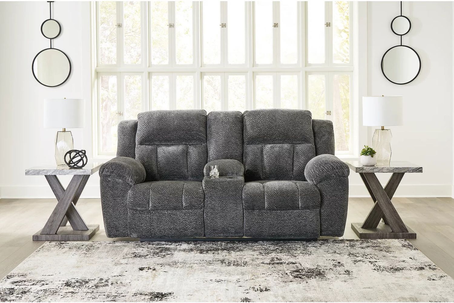 Frohn Reclining Loveseat with Console In Graphite 3740694
