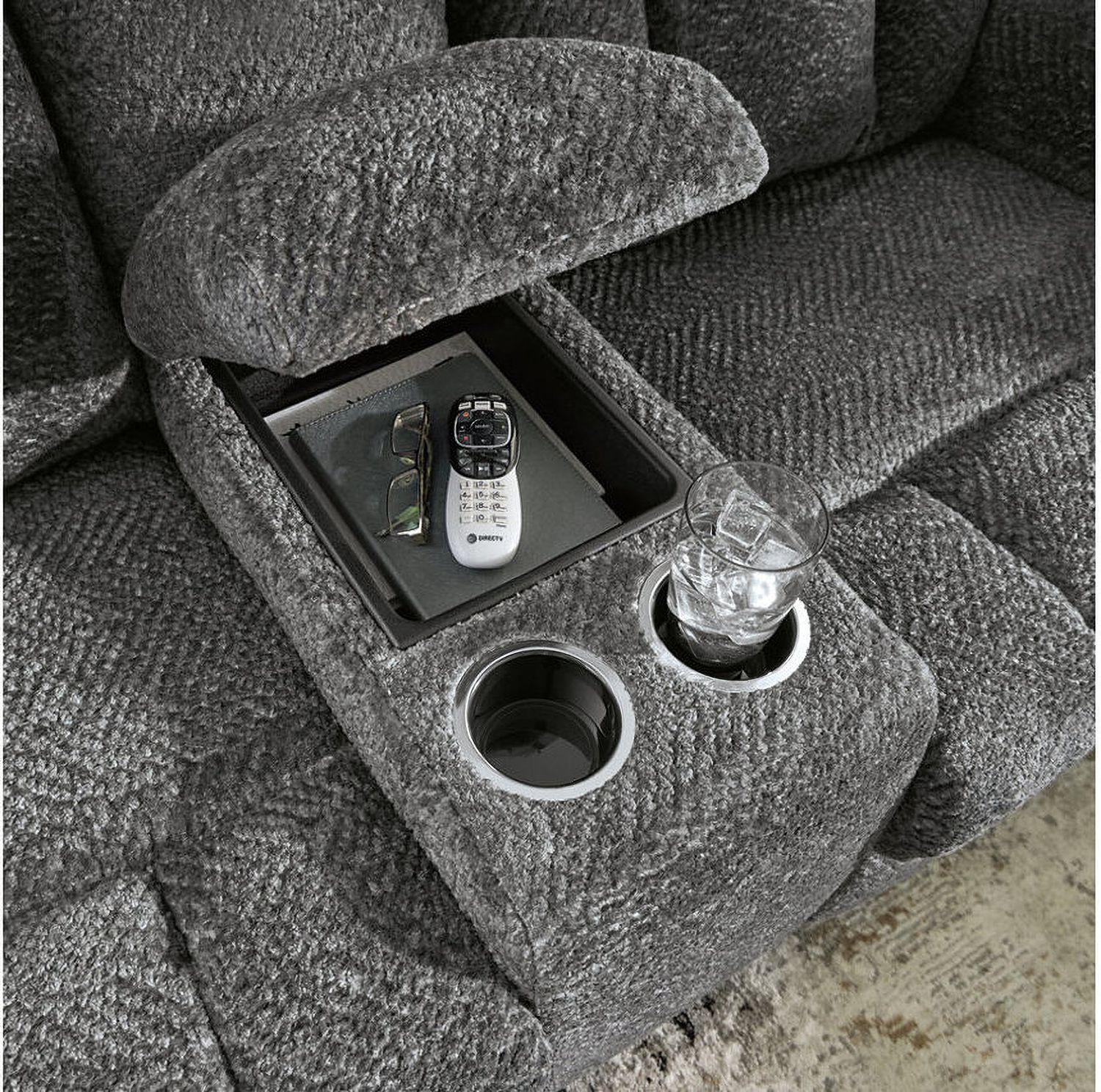 Frohn Reclining Loveseat with Console In Graphite 3740694