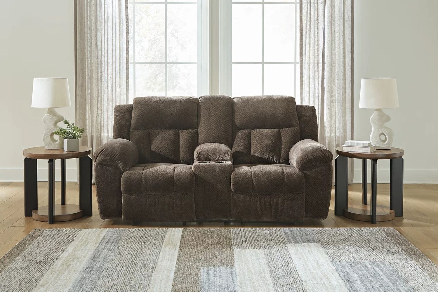 Frohn Reclining Loveseat with Console In Chocolate 3740794