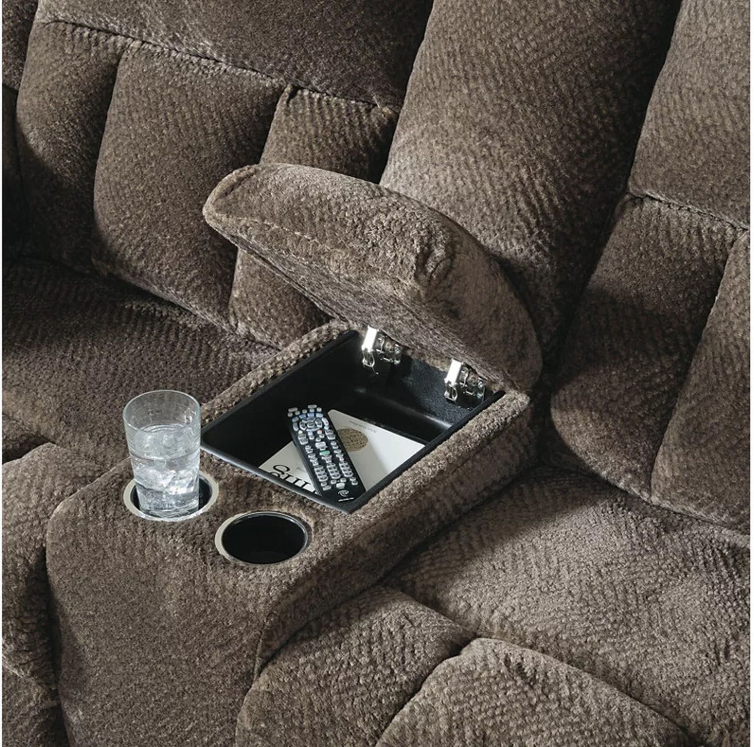 Frohn Reclining Loveseat with Console In Chocolate 3740794