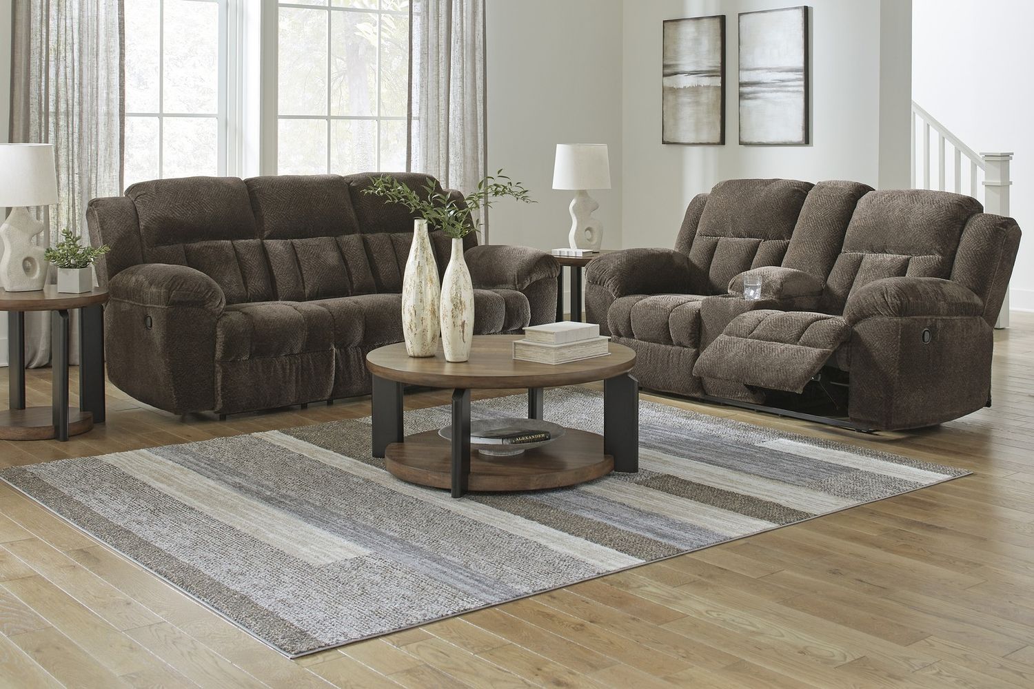 Frohn Reclining Loveseat with Console In Chocolate 3740794
