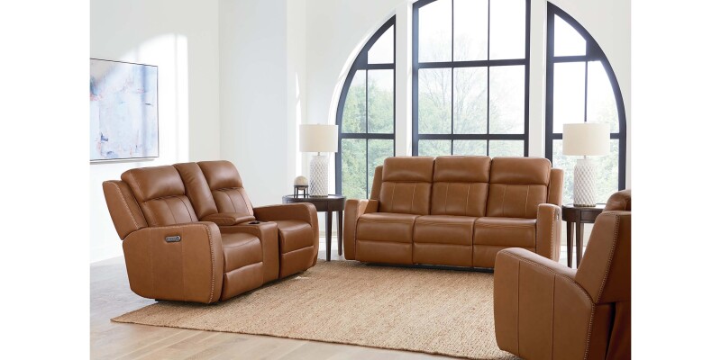 Norwood Leather Power Reclining Loveseat with Center Console 3752PC42T