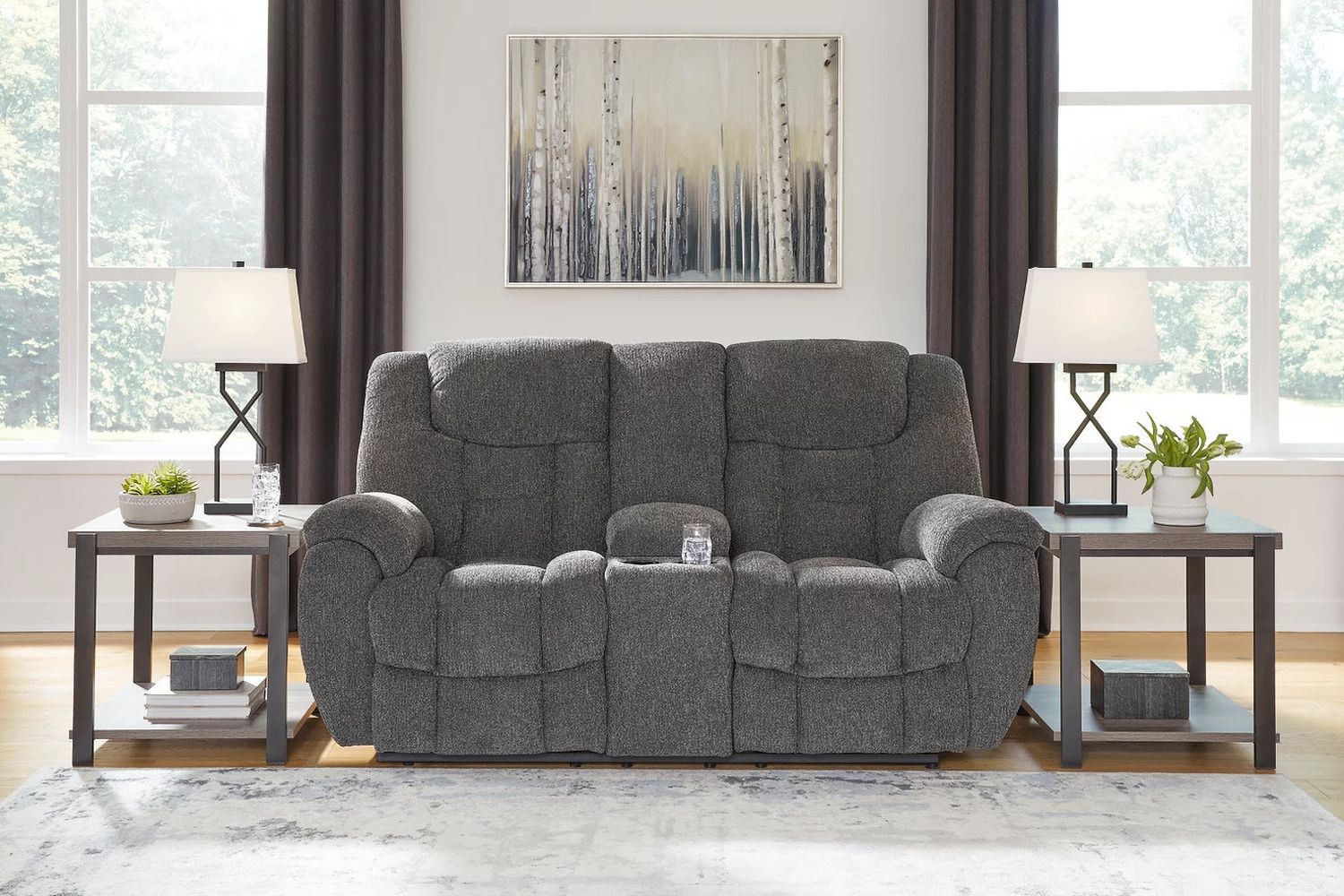 Foreside Reclining Loveseat with Console In Charcoal 3810494