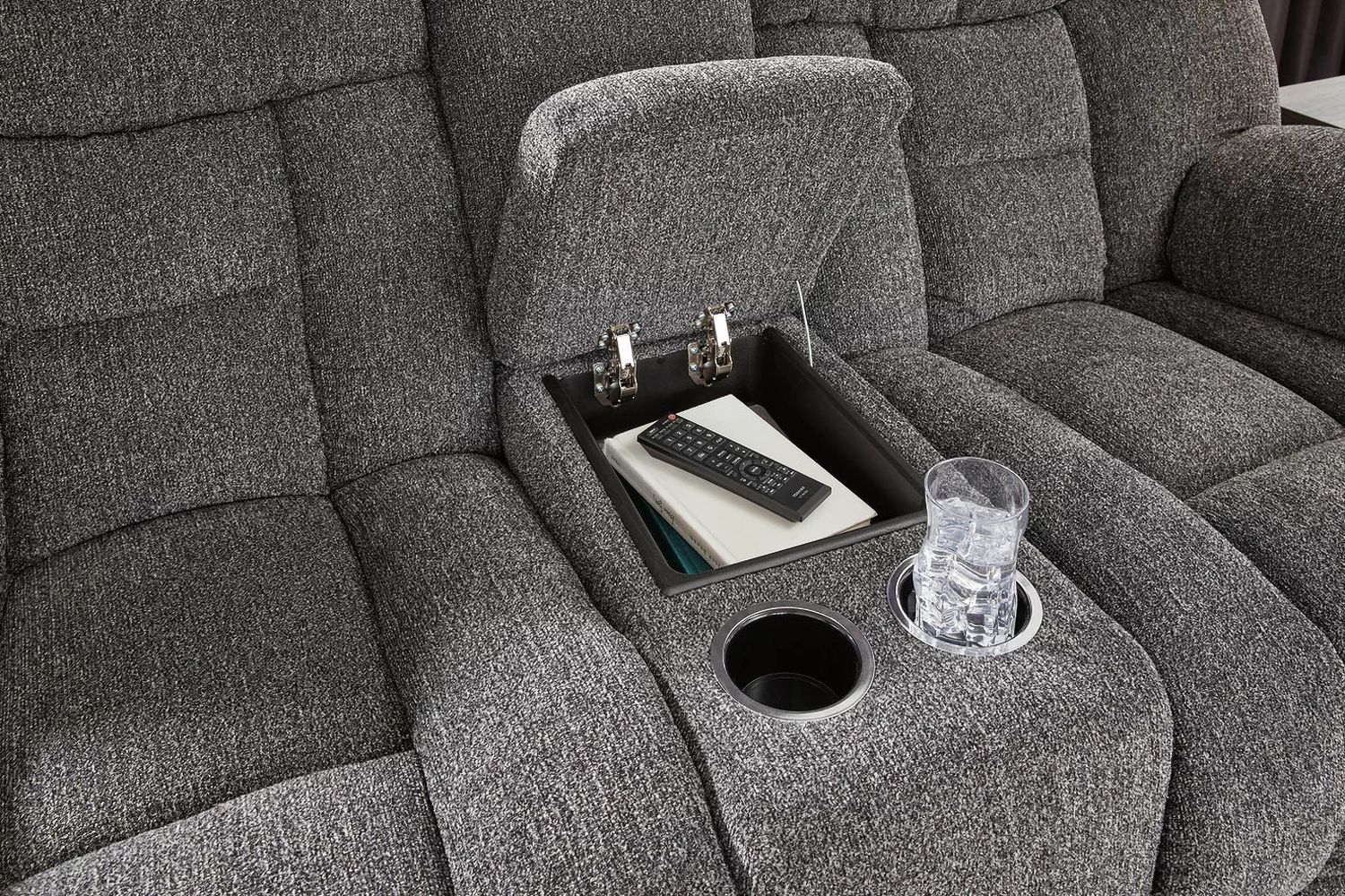 Foreside Reclining Loveseat with Console In Charcoal 3810494