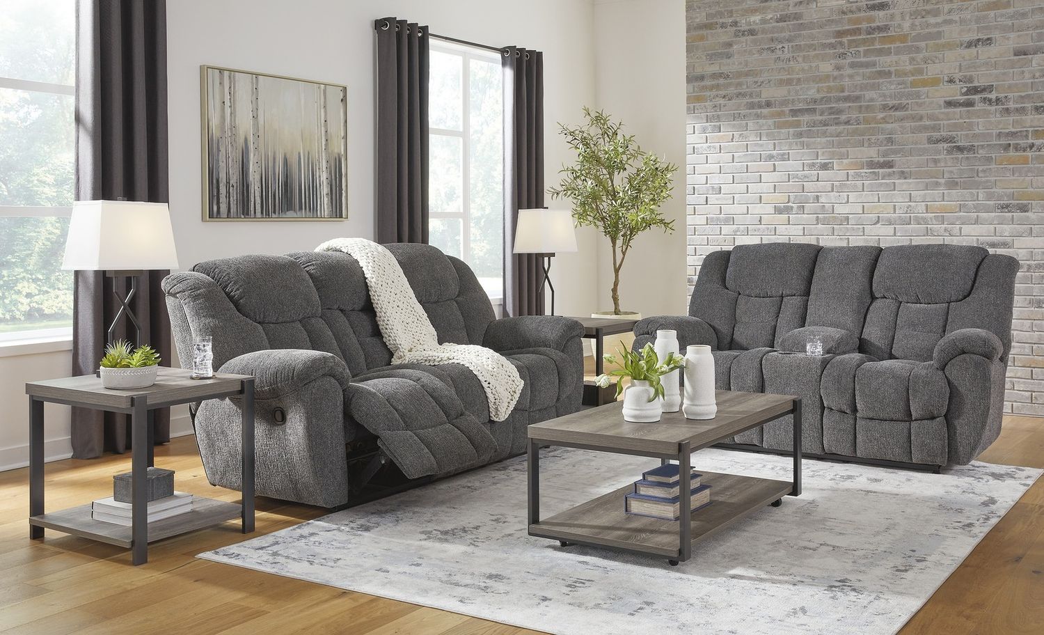 Foreside Reclining Loveseat with Console In Charcoal 3810494