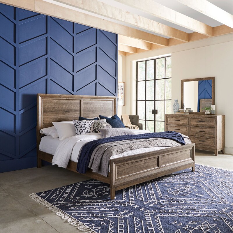 Ridgecrest King California Panel Bed, Dresser & Mirror 384BRCPBDM