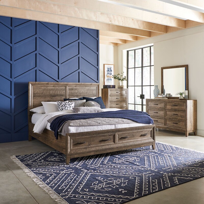 Ridgecrest King Storage Bed, Dresser & Mirror, Chest 384BRKSBDMC