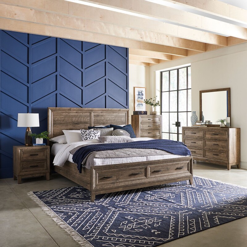 Ridgecrest King Storage Bed, Dresser & Mirror, Chest, Night Stand 384BRKSBDMCN