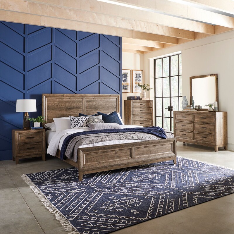 Ridgecrest Queen Panel Bed, Dresser & Mirror, Chest, Night Stand 384BRQPBDMCN