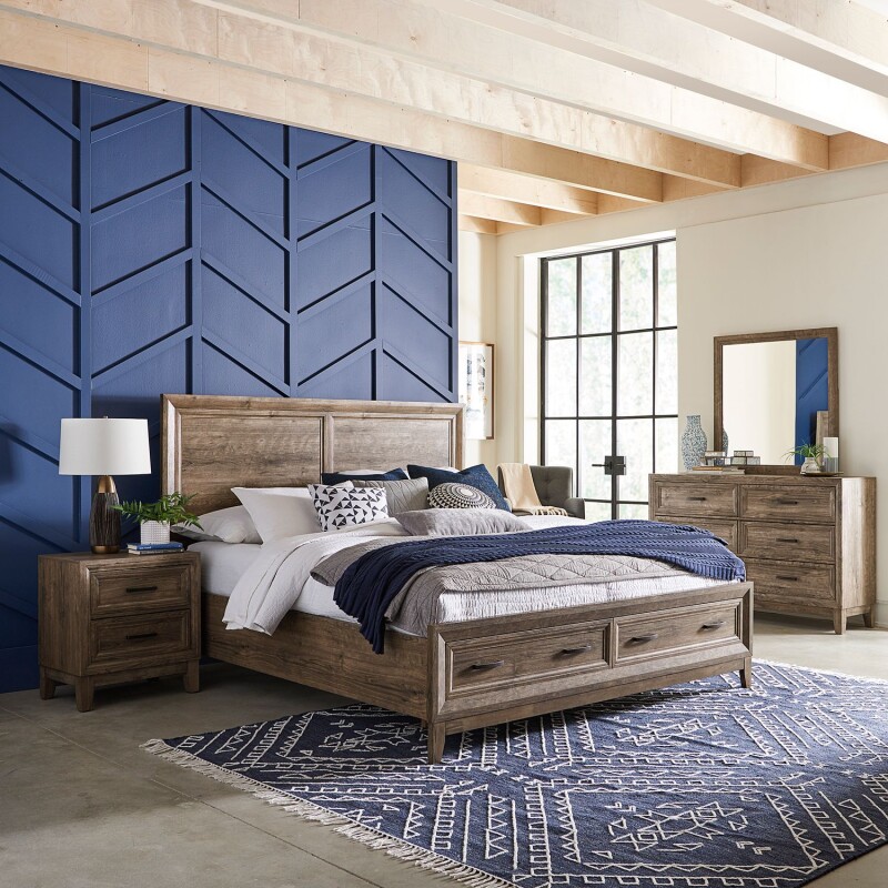 Ridgecrest Queen Storage Bed, Dresser & Mirror, Night Stand 384BRQSBDMN