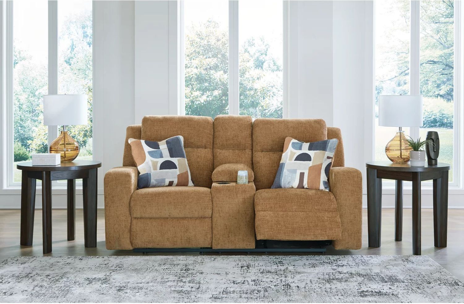 Kanlow Reclining Loveseat with Console In Honey 3860594