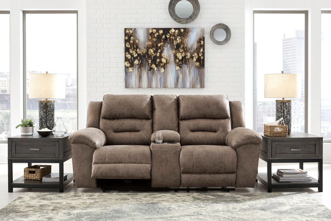 Stoneland Power Reclining Console Loveseat In Fossil 3990596