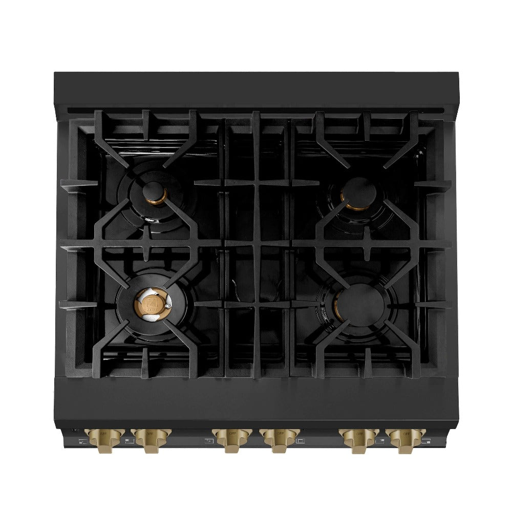 Autograph Edition 30 in. Kitchen Package with Black Stainless Steel Dual Fuel Range, Range Hood and Dishwasher with Champagne Bronze Accents 3AKPRABRHDWV30CB