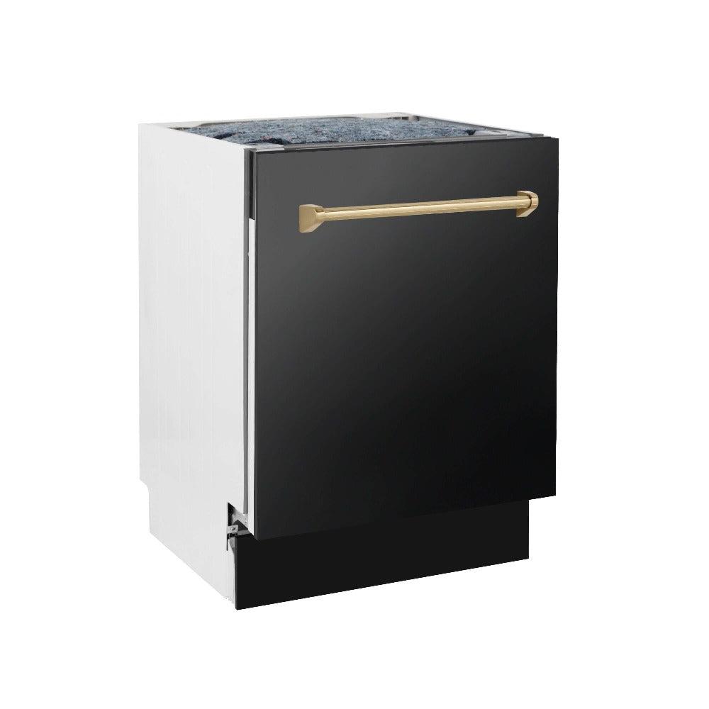 Autograph Edition 30 in. Kitchen Package with Black Stainless Steel Dual Fuel Range, Range Hood and Dishwasher with Champagne Bronze Accents 3AKPRABRHDWV30CB