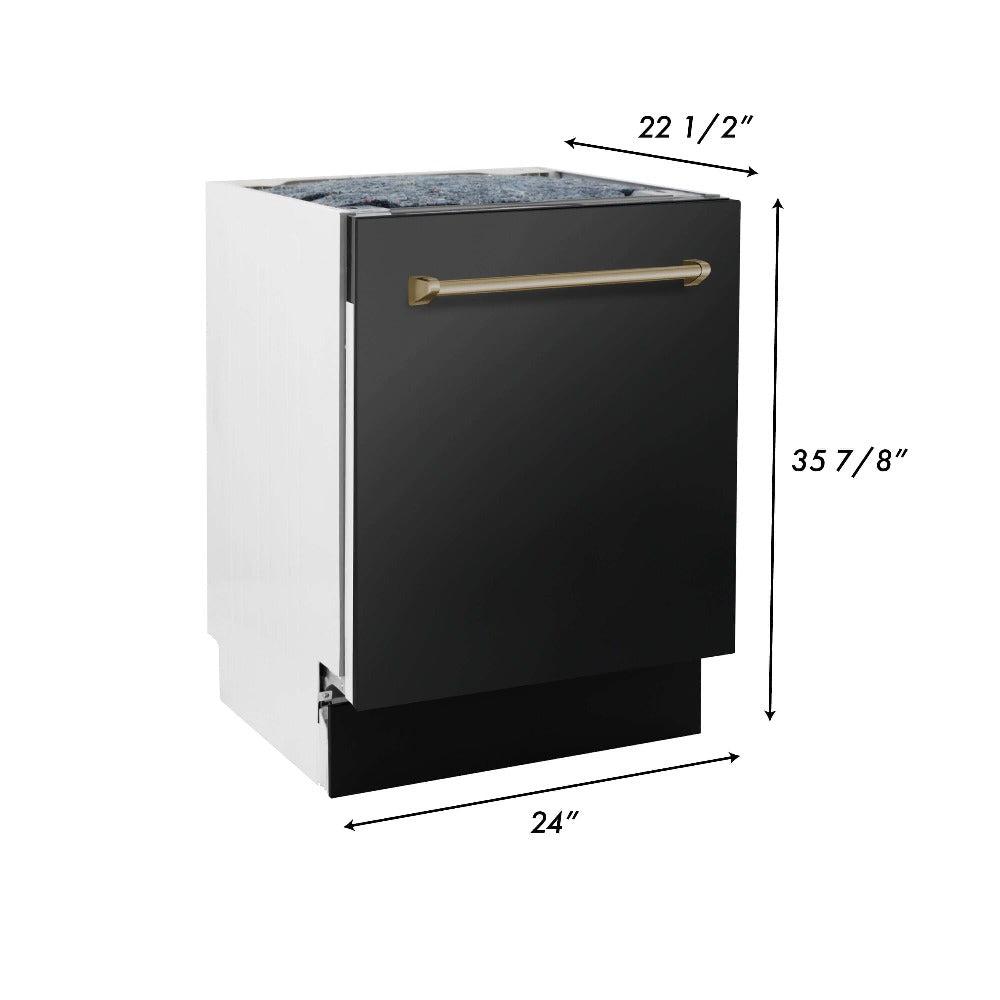 Autograph Edition 30 in. Kitchen Package with Black Stainless Steel Dual Fuel Range, Range Hood and Dishwasher with Champagne Bronze Accents 3AKPRABRHDWV30CB