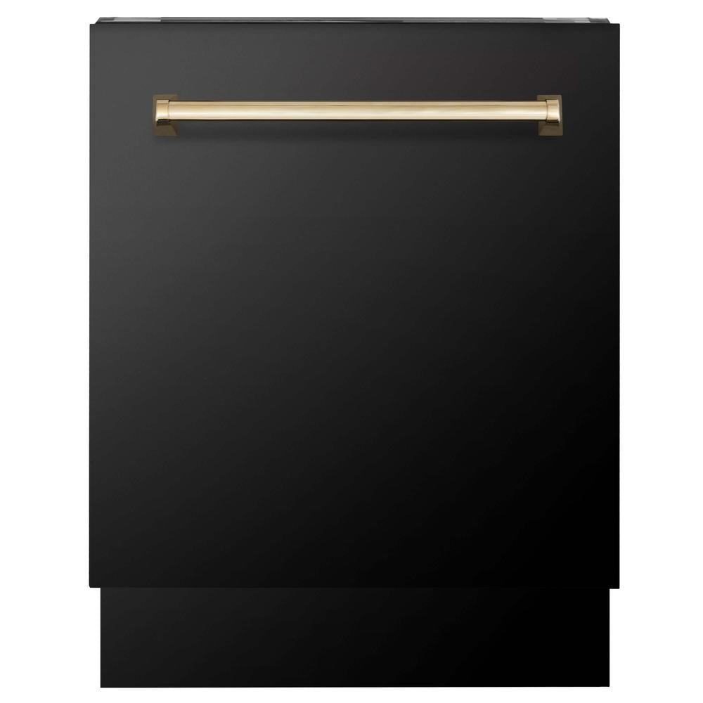 Autograph Edition 30 in. Kitchen Package with Black Stainless Steel Dual Fuel Range, Range Hood and Dishwasher with Polished Gold Accents 3AKPRABRHDWV30G