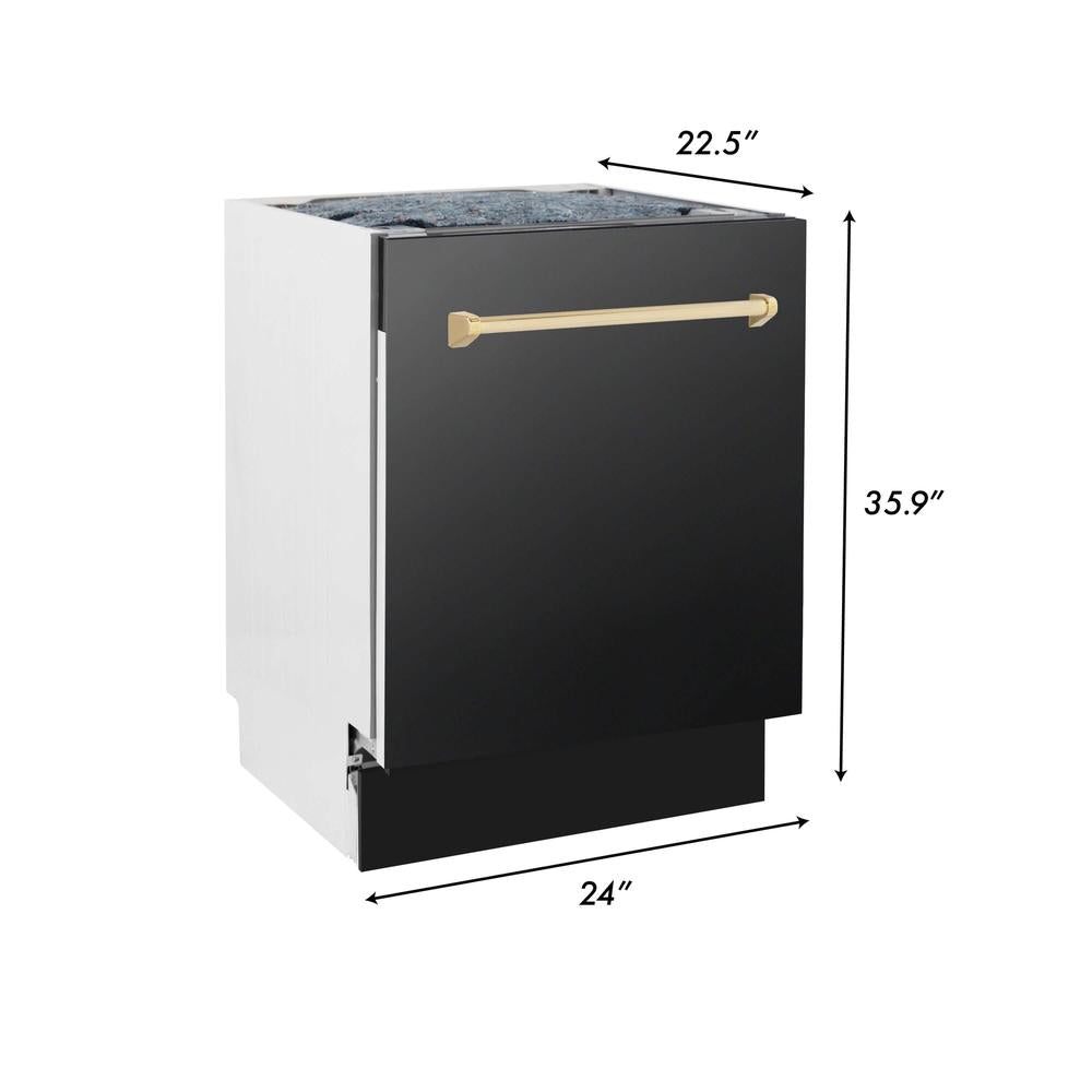 Autograph Edition 30 in. Kitchen Package with Black Stainless Steel Dual Fuel Range, Range Hood and Dishwasher with Polished Gold Accents 3AKPRABRHDWV30G