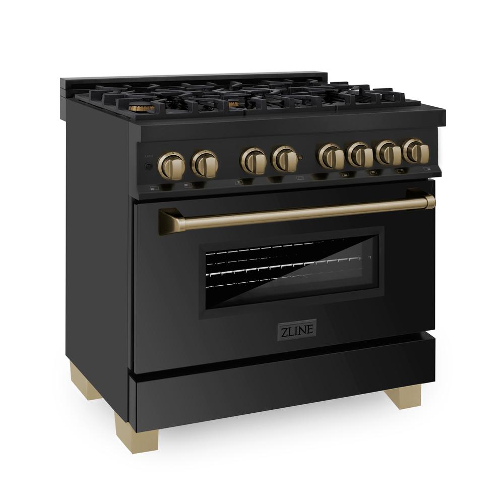 Autograph Edition 36 in. Kitchen Package with Black Stainless Steel Dual Fuel Range, Range Hood and Dishwasher with Champagne Bronze Accents 3AKPRABRHDWV36CB