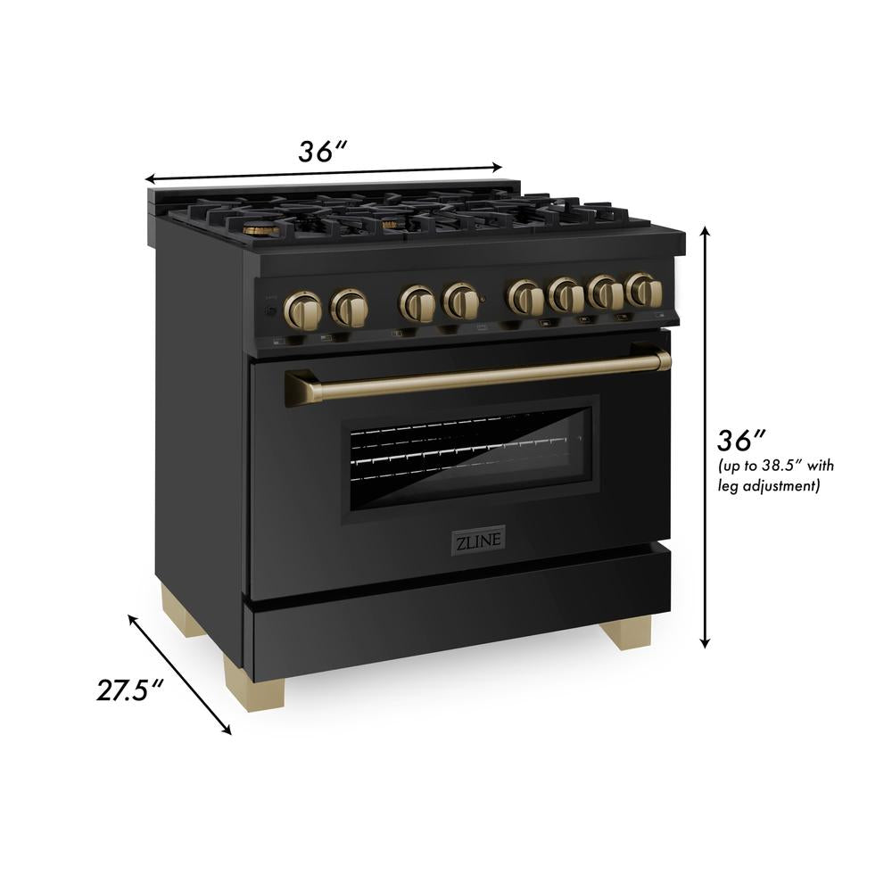 Autograph Edition 36 in. Kitchen Package with Black Stainless Steel Dual Fuel Range, Range Hood and Dishwasher with Champagne Bronze Accents 3AKPRABRHDWV36CB