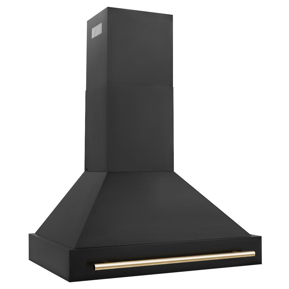 Autograph Edition 36 in. Kitchen Package with Black Stainless Steel Dual Fuel Range, Range Hood and Dishwasher with Polished Gold Accents 3AKPRABRHDWV36G
