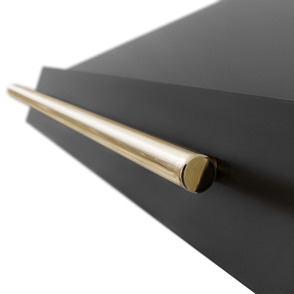 Autograph Edition 36 in. Kitchen Package with Black Stainless Steel Dual Fuel Range, Range Hood and Dishwasher with Polished Gold Accents 3AKPRABRHDWV36G