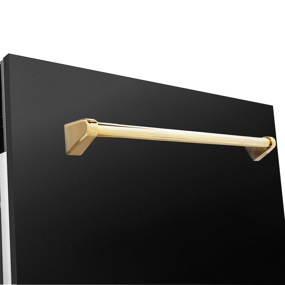 Autograph Edition 36 in. Kitchen Package with Black Stainless Steel Dual Fuel Range, Range Hood and Dishwasher with Polished Gold Accents 3AKPRABRHDWV36G