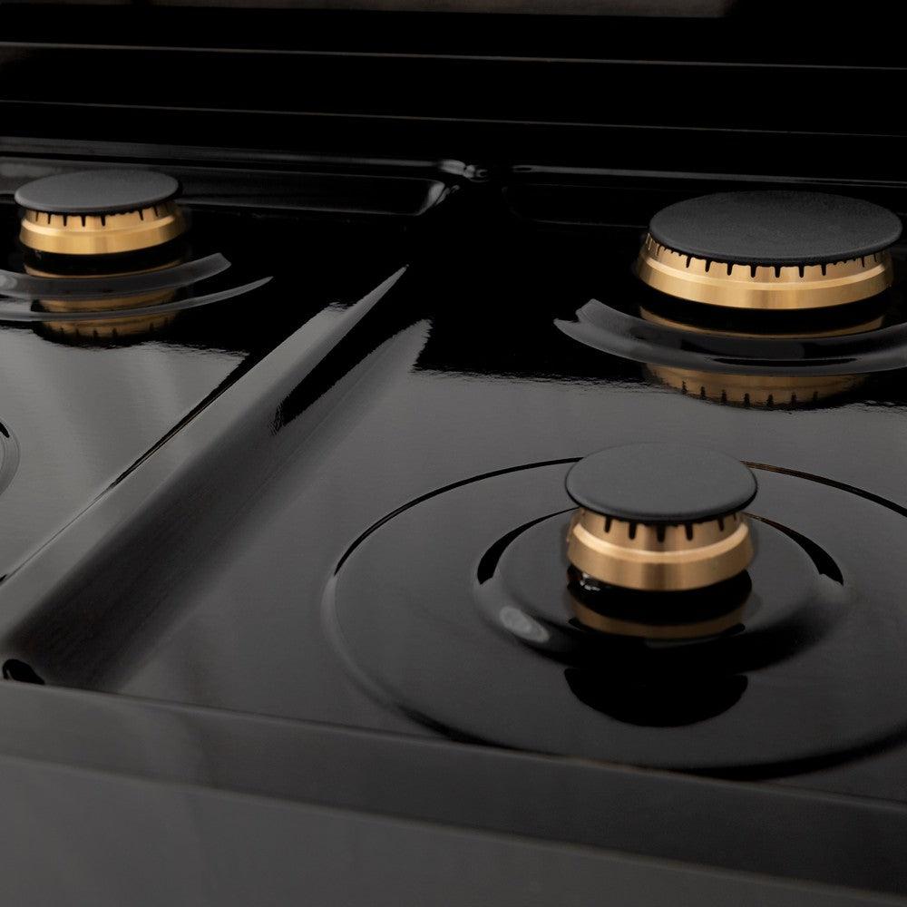 Autograph Edition 48 in. Kitchen Package with Black Stainless Steel Dual Fuel Range, Range Hood and Dishwasher with Polished Gold Accents 3AKPRABRHDWV48G