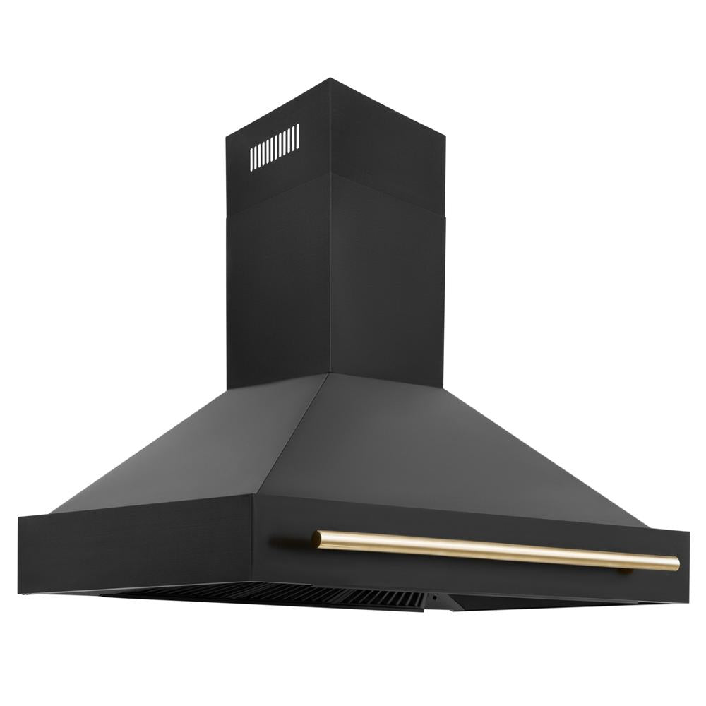 Autograph Edition 48 in. Kitchen Package with Black Stainless Steel Dual Fuel Range, Range Hood and Dishwasher with Polished Gold Accents 3AKPRABRHDWV48G