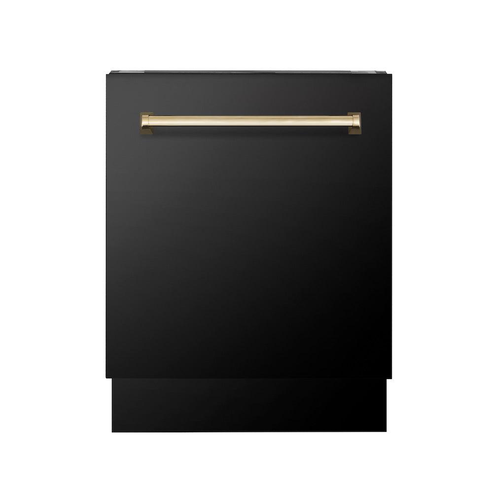 Autograph Edition 48 in. Kitchen Package with Black Stainless Steel Dual Fuel Range, Range Hood and Dishwasher with Polished Gold Accents 3AKPRABRHDWV48G